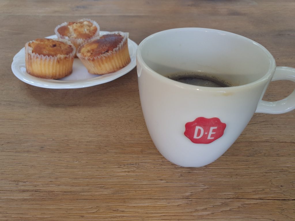 My reward, cup of coffee from my sister